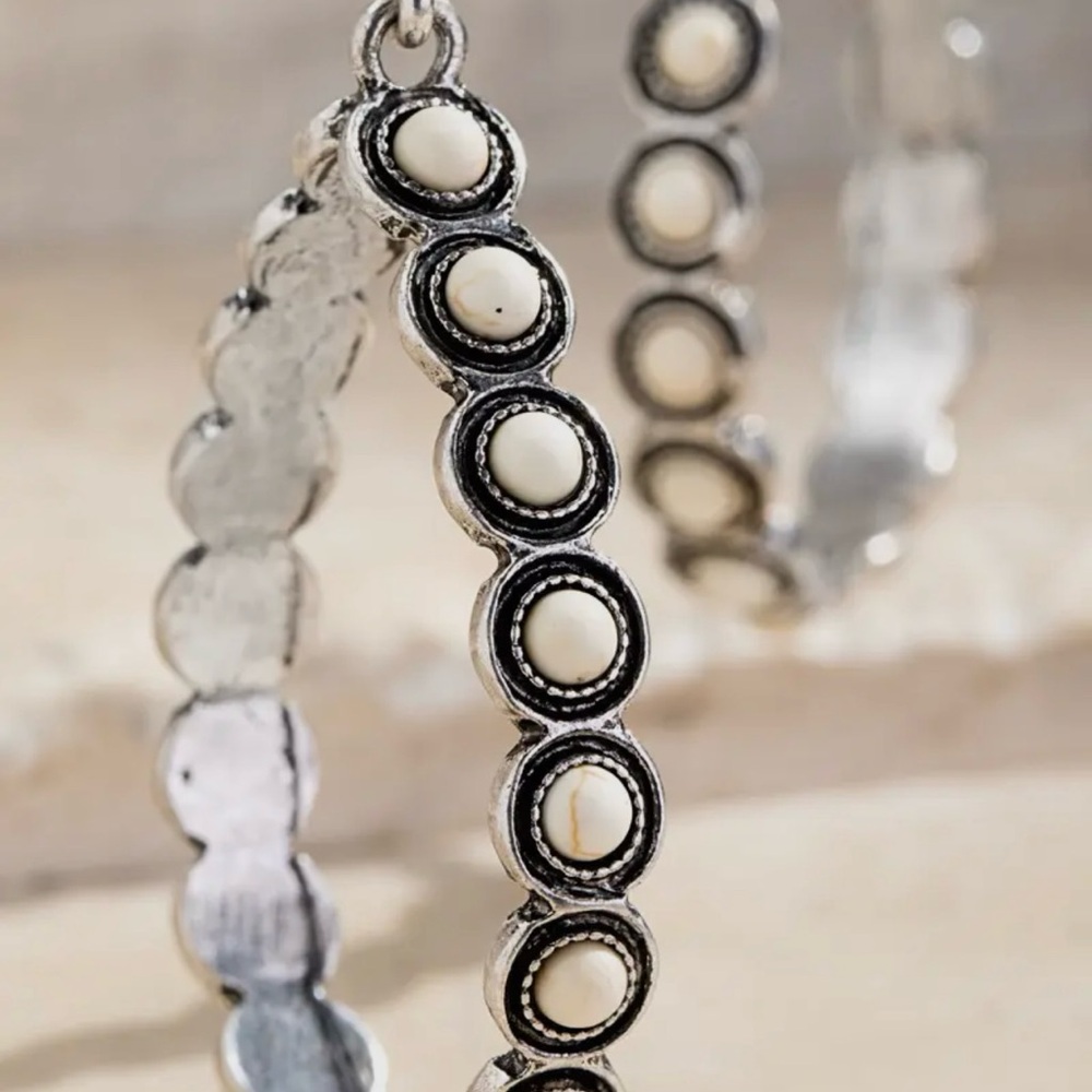 Silver and Howlite Hoop Earrings NWT
